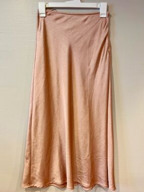 All Row Boutique Valerie Pink Rose Gold Satin Midi Slip Skirt Women's Small